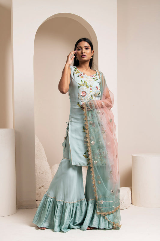 Mist Green Kurta Palazzo Set