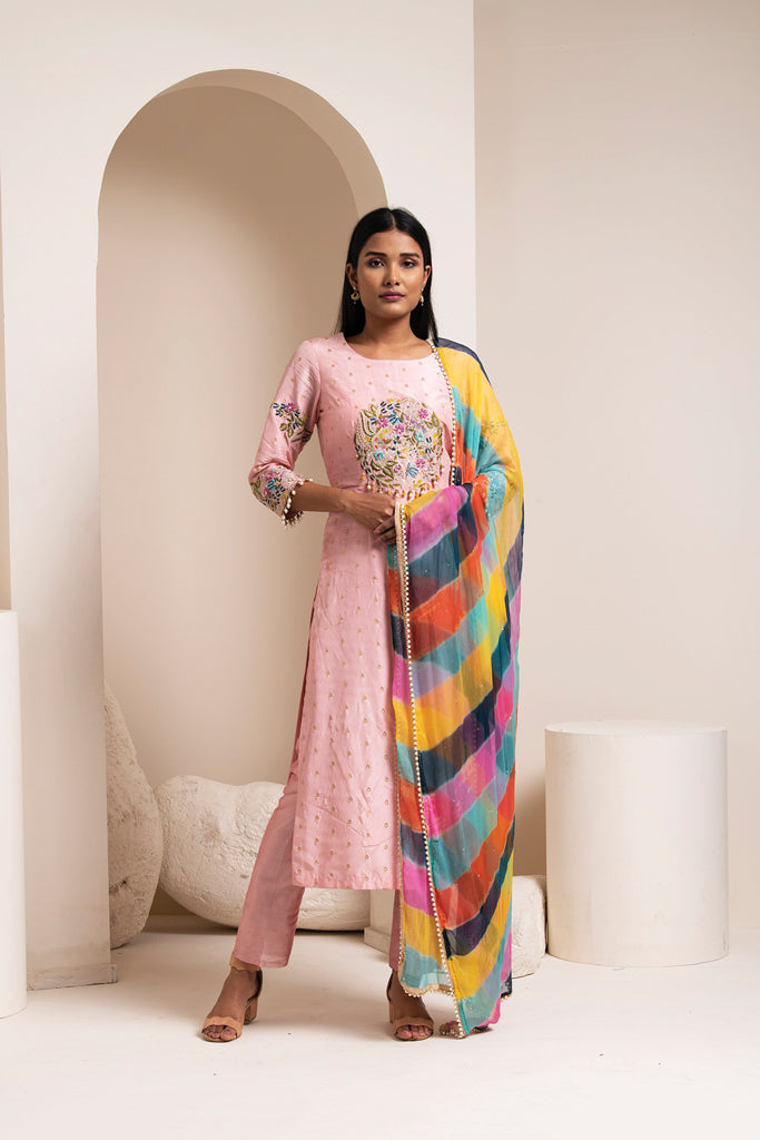 Pale Pink Chanderi Kurta Set