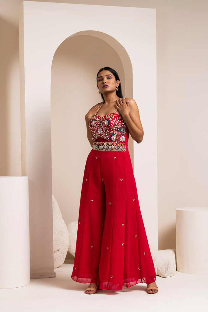 Red Georgette Jumpsuit