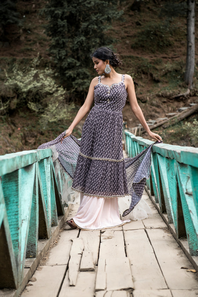 Grey Short Anarkali Sharara