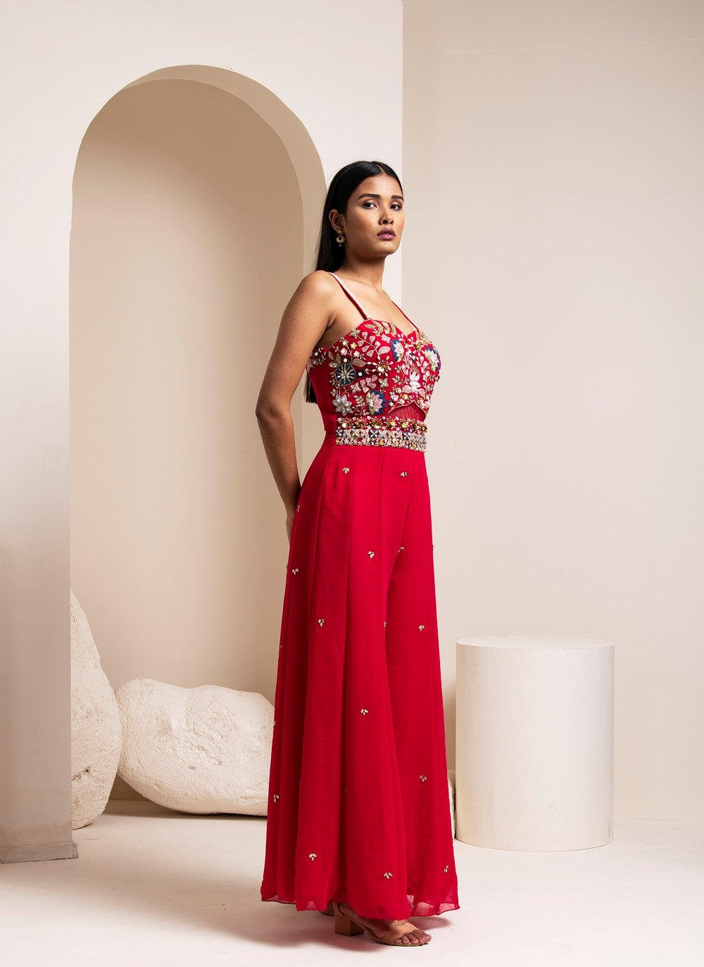 Red Georgette Jumpsuit