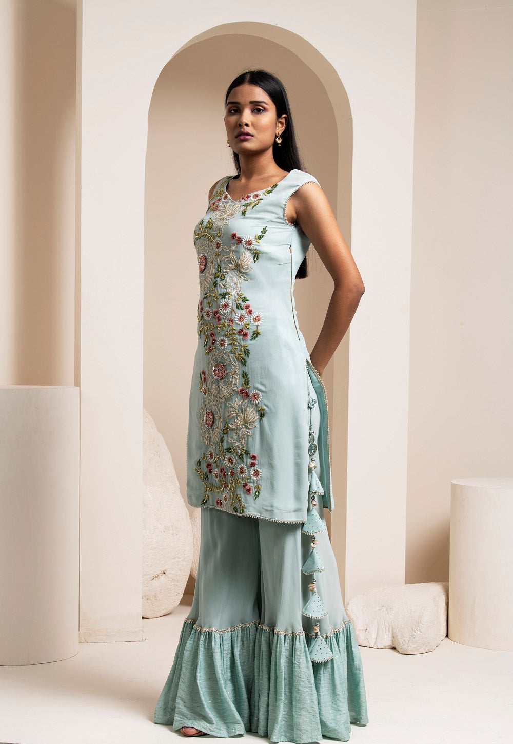 Mist Green Kurta Palazzo Set