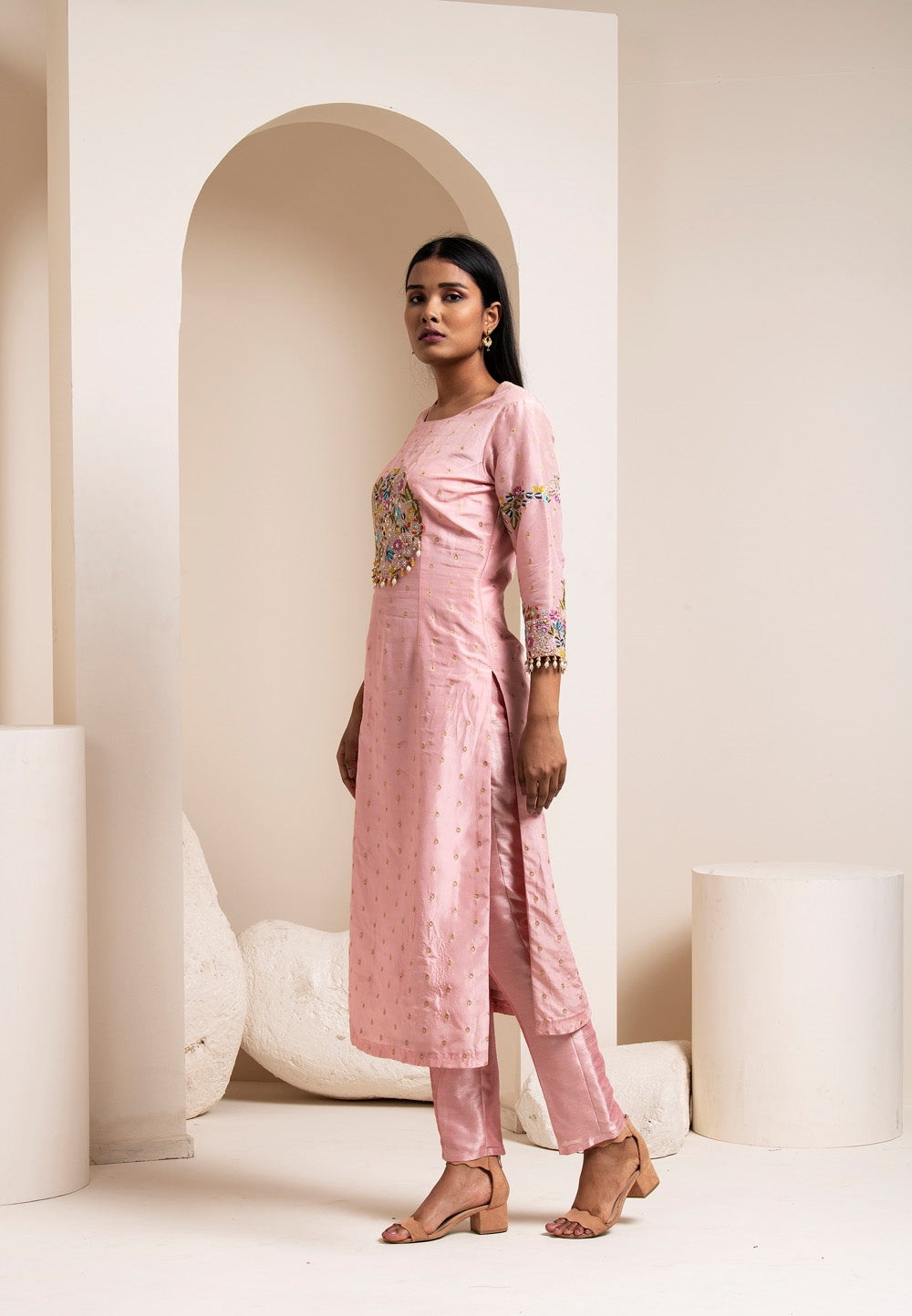 Pale Pink Chanderi Kurta Set