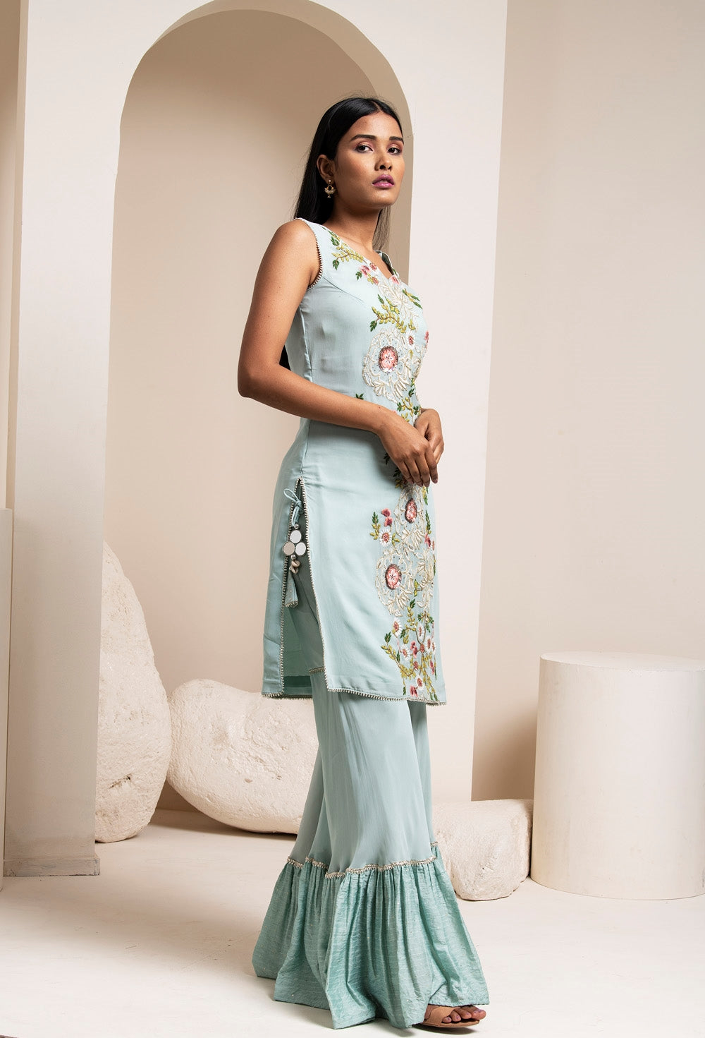 Mist Green Kurta Palazzo Set