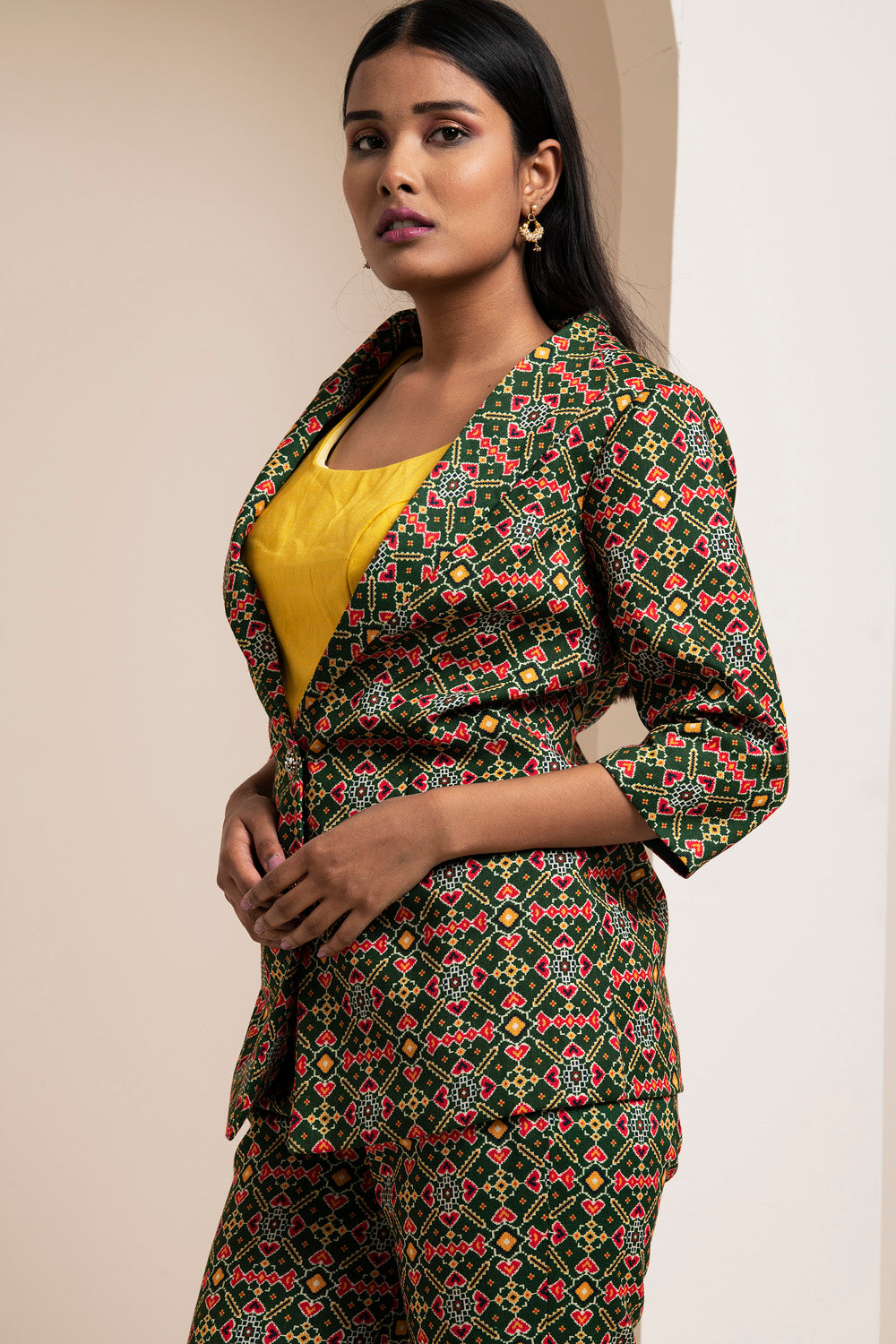 Ikat Cotton Printed Blazer Set