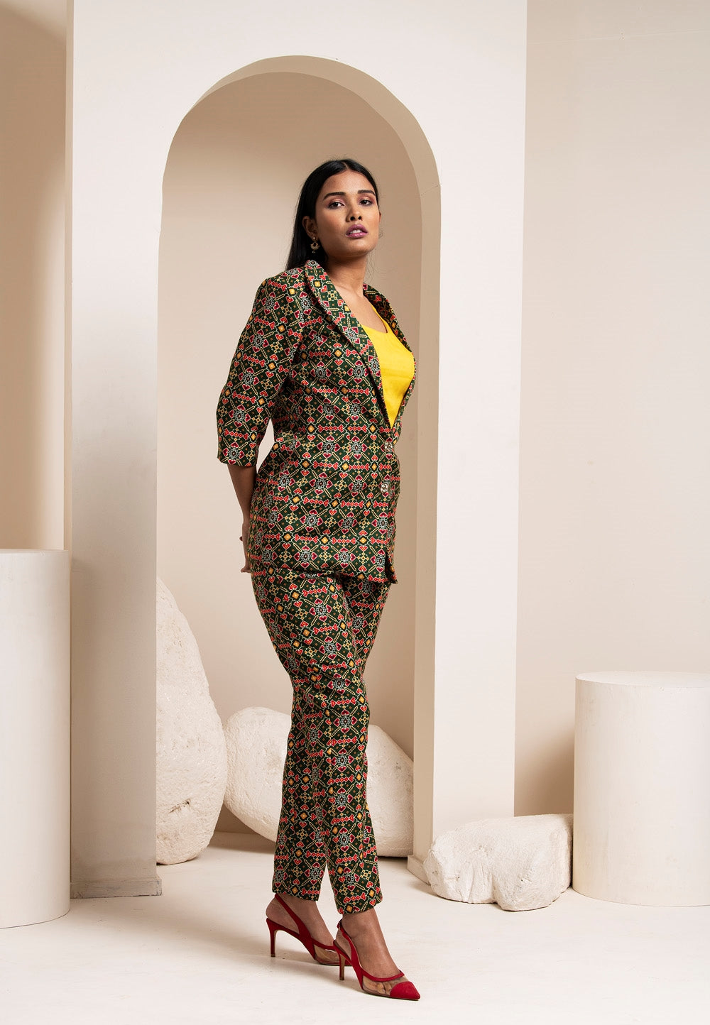 Ikat Cotton Printed Blazer Set