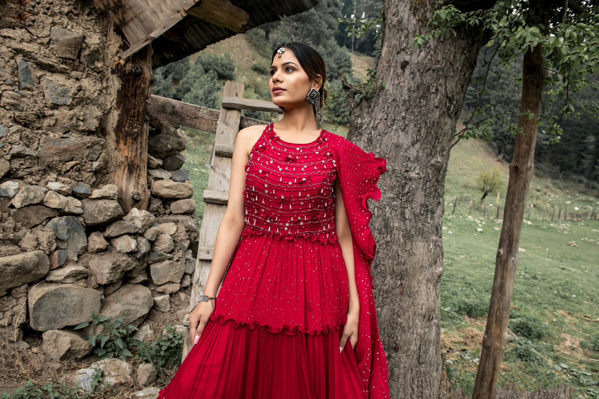 Violeta Long Dress Cherry Red | Womens Safiyaa Dresses ~ Guy Levilain