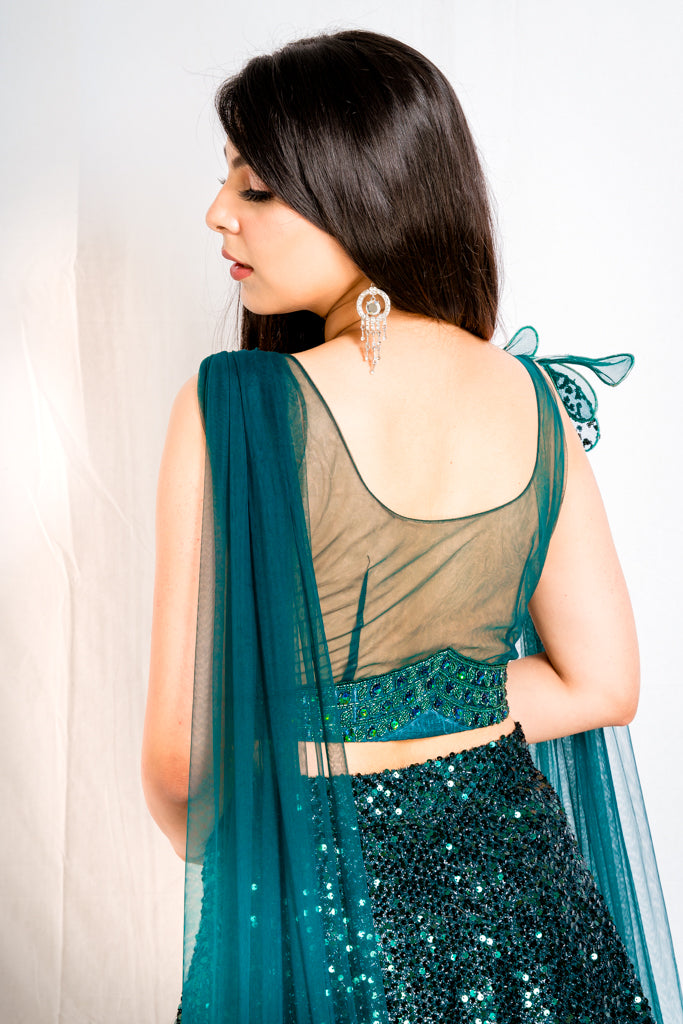 GLAM IT UP IN EMERALD GREEN LEHENGA