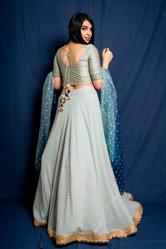 Dappled ice blue lehenga