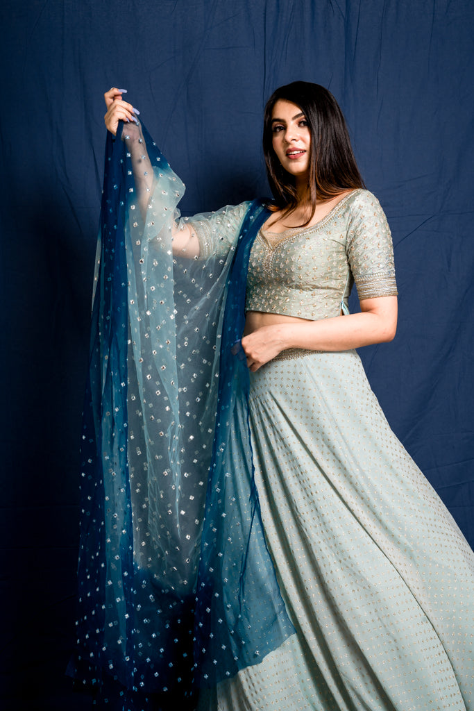 Dappled ice blue lehenga