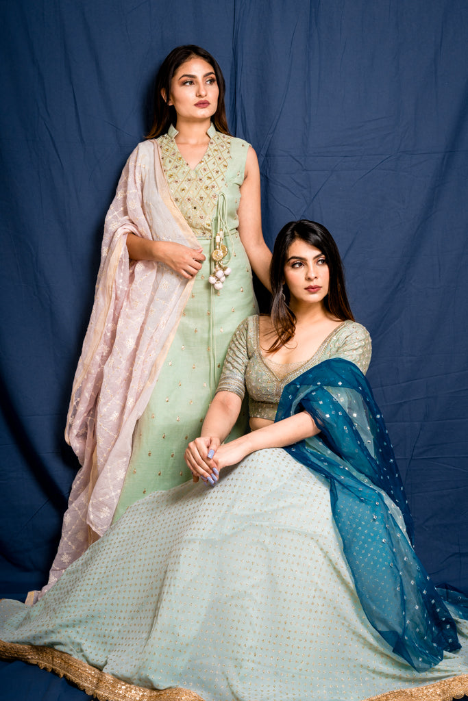 Dappled ice blue lehenga