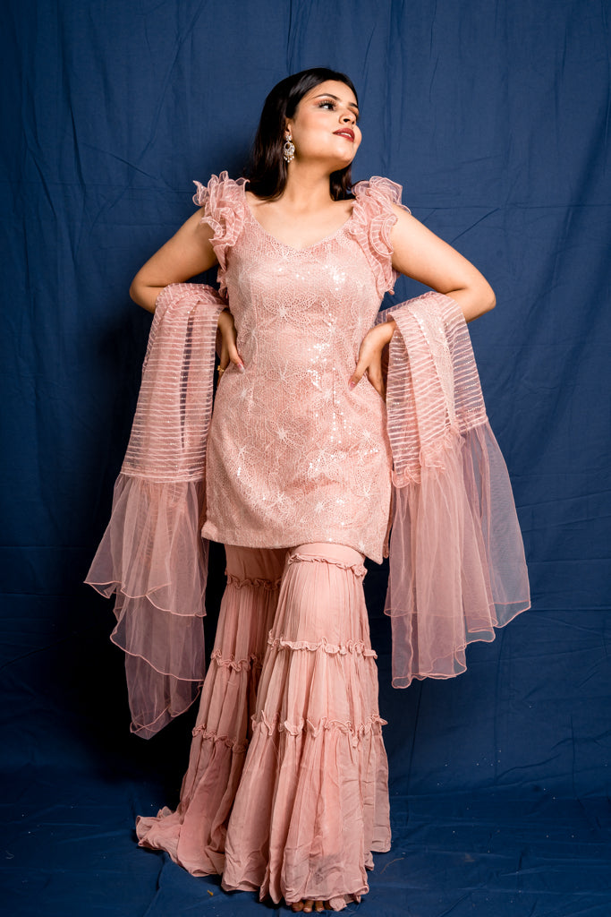 soft pink sharara set