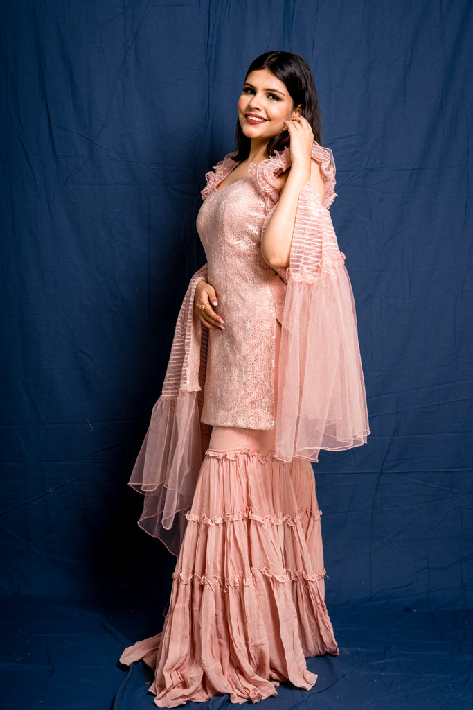 soft pink sharara set