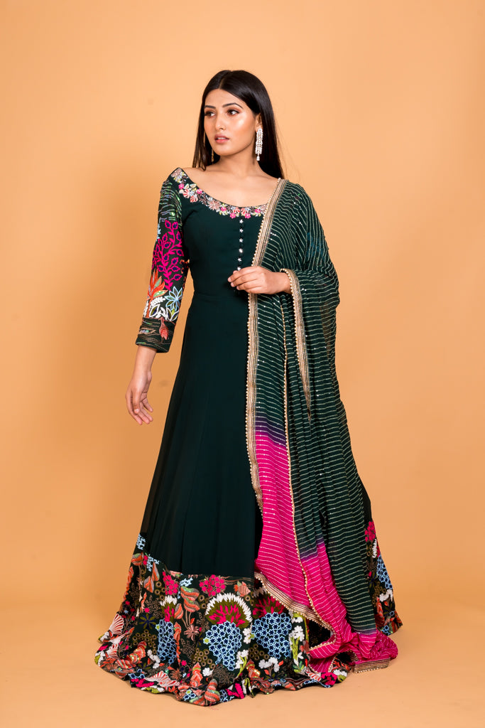 Forest green anarkali