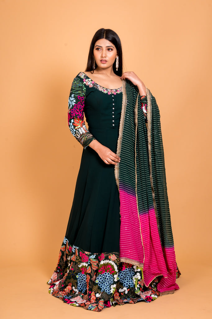 Forest green anarkali