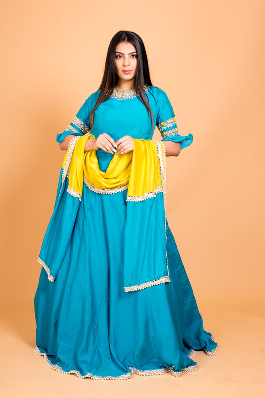 Cerulean blue anarkali suit