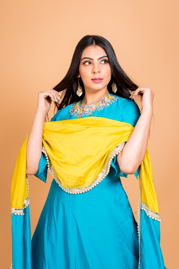 Cerulean blue anarkali suit