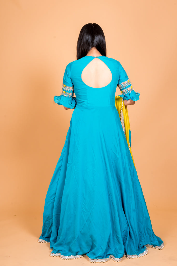 Cerulean blue anarkali suit