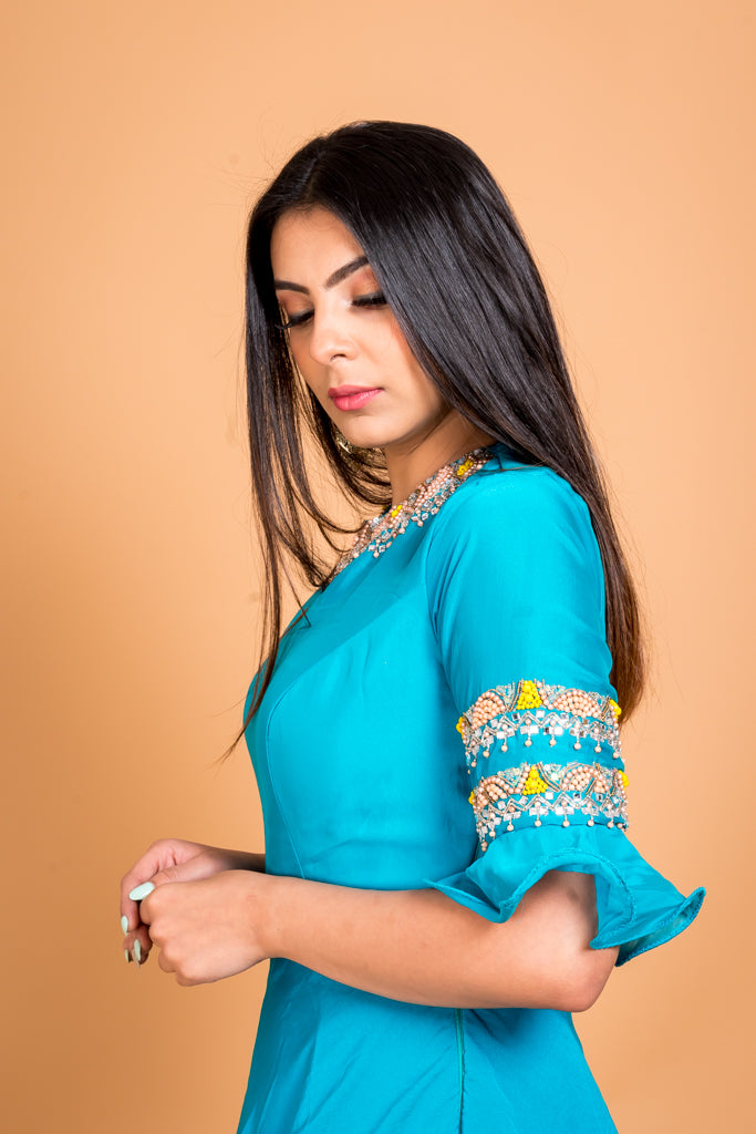 Cerulean blue anarkali suit