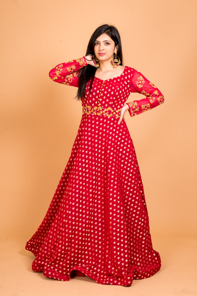 Vermillion red anarkali