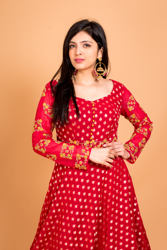 Vermillion red anarkali