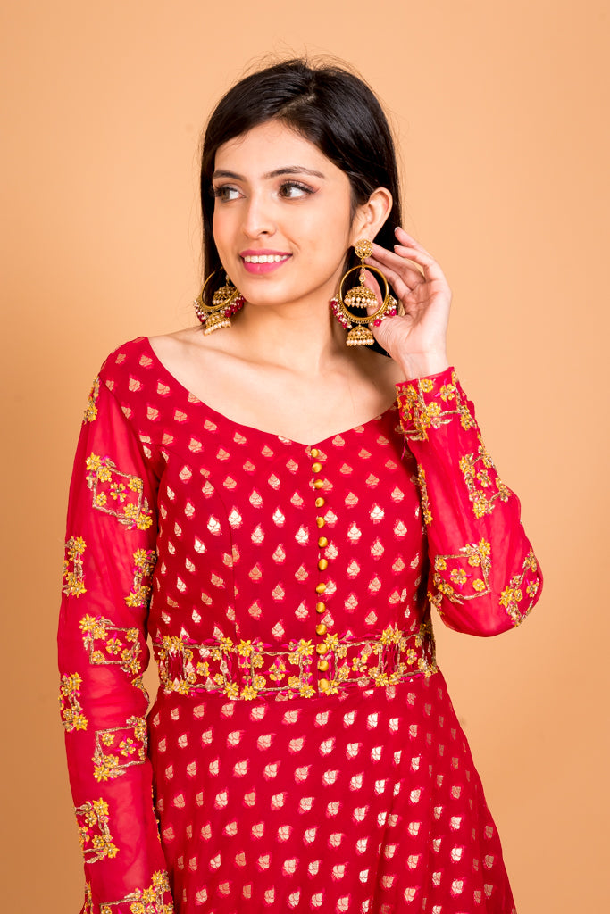 Vermillion red anarkali