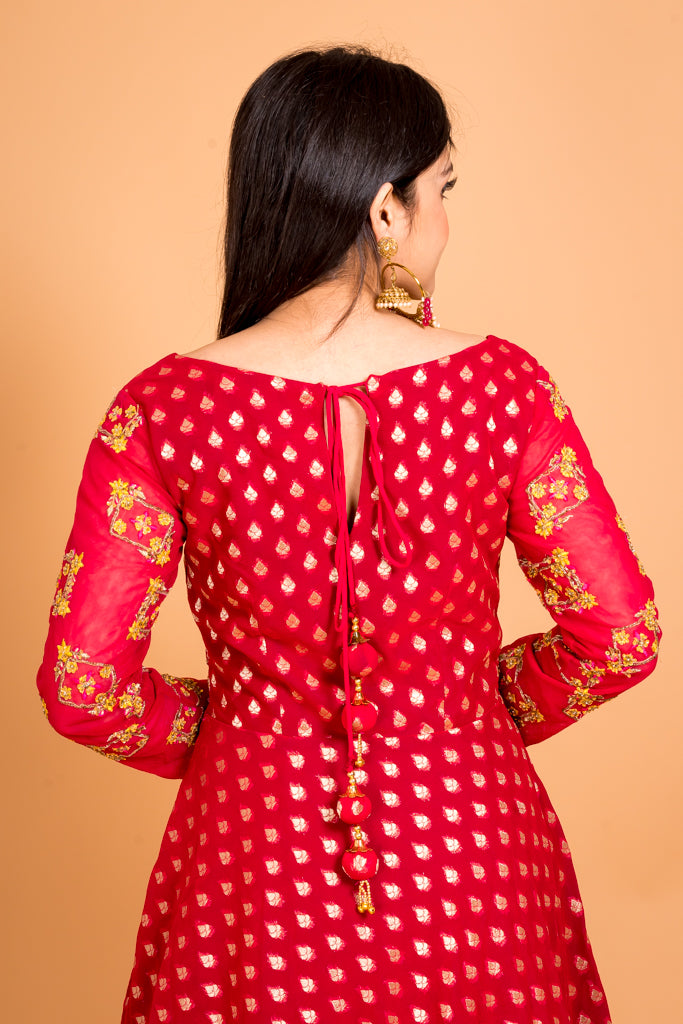 Vermillion red anarkali