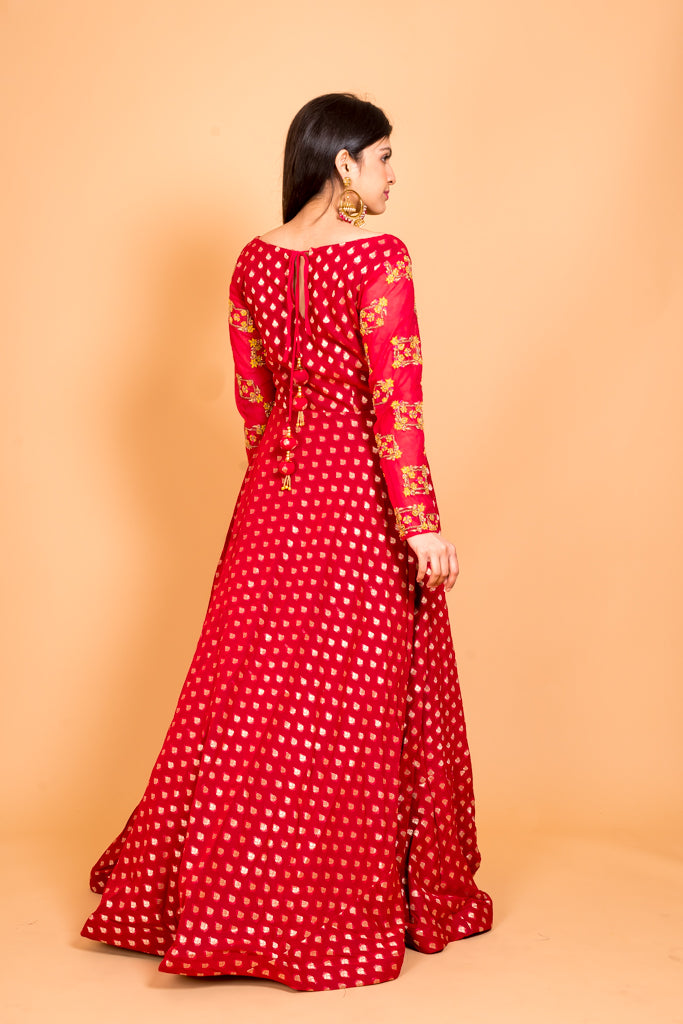 Vermillion red anarkali