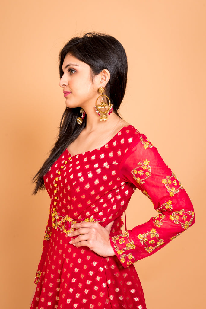 Vermillion red anarkali