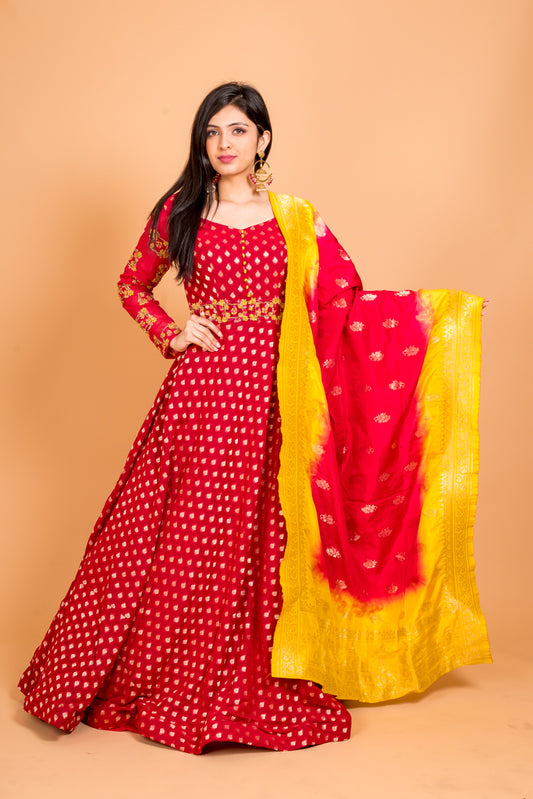 Vermillion red anarkali