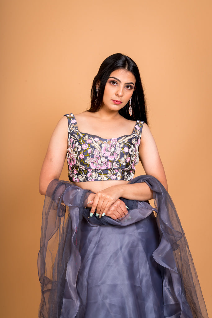 Glossy grey lehenga