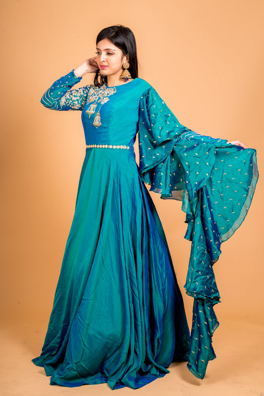 Turkish Blue Anarkali