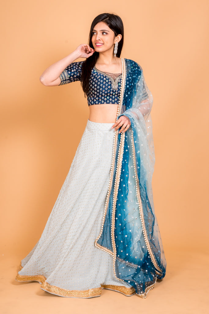 Dappled Arctic blue lehenga