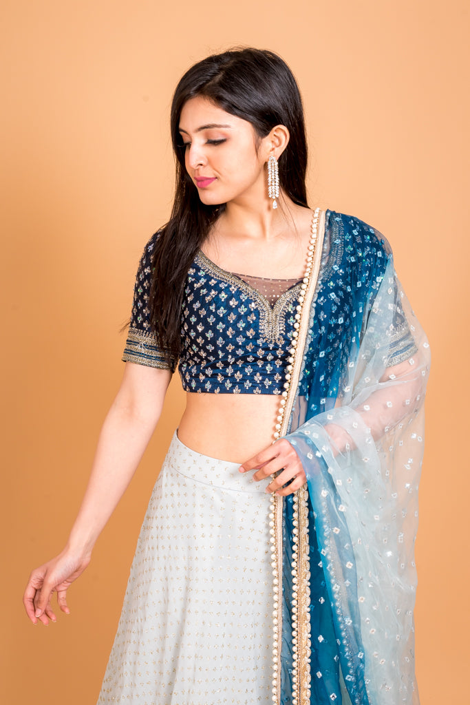 Dappled Arctic blue lehenga