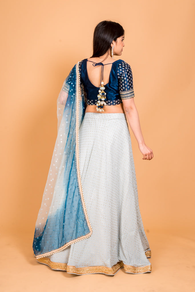 Dappled Arctic blue lehenga