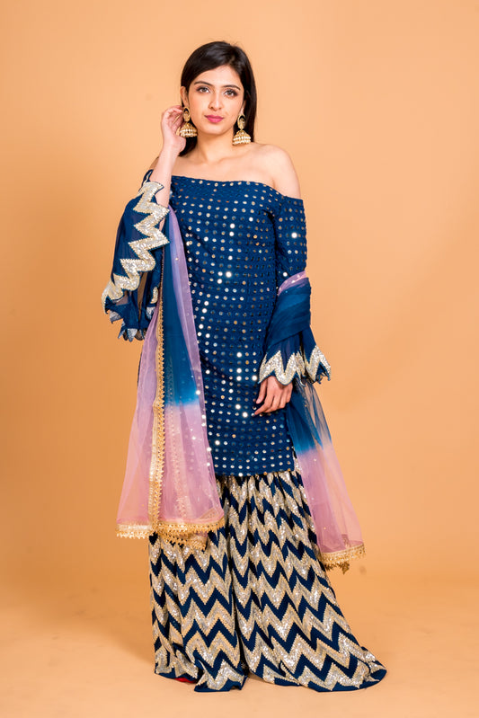 Persian Blue Sharara Set